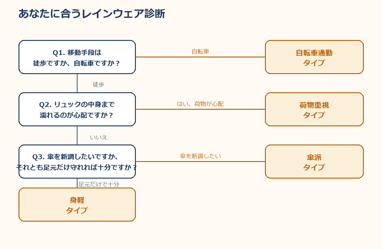 あなたに合うレインウェア診断フローチャート